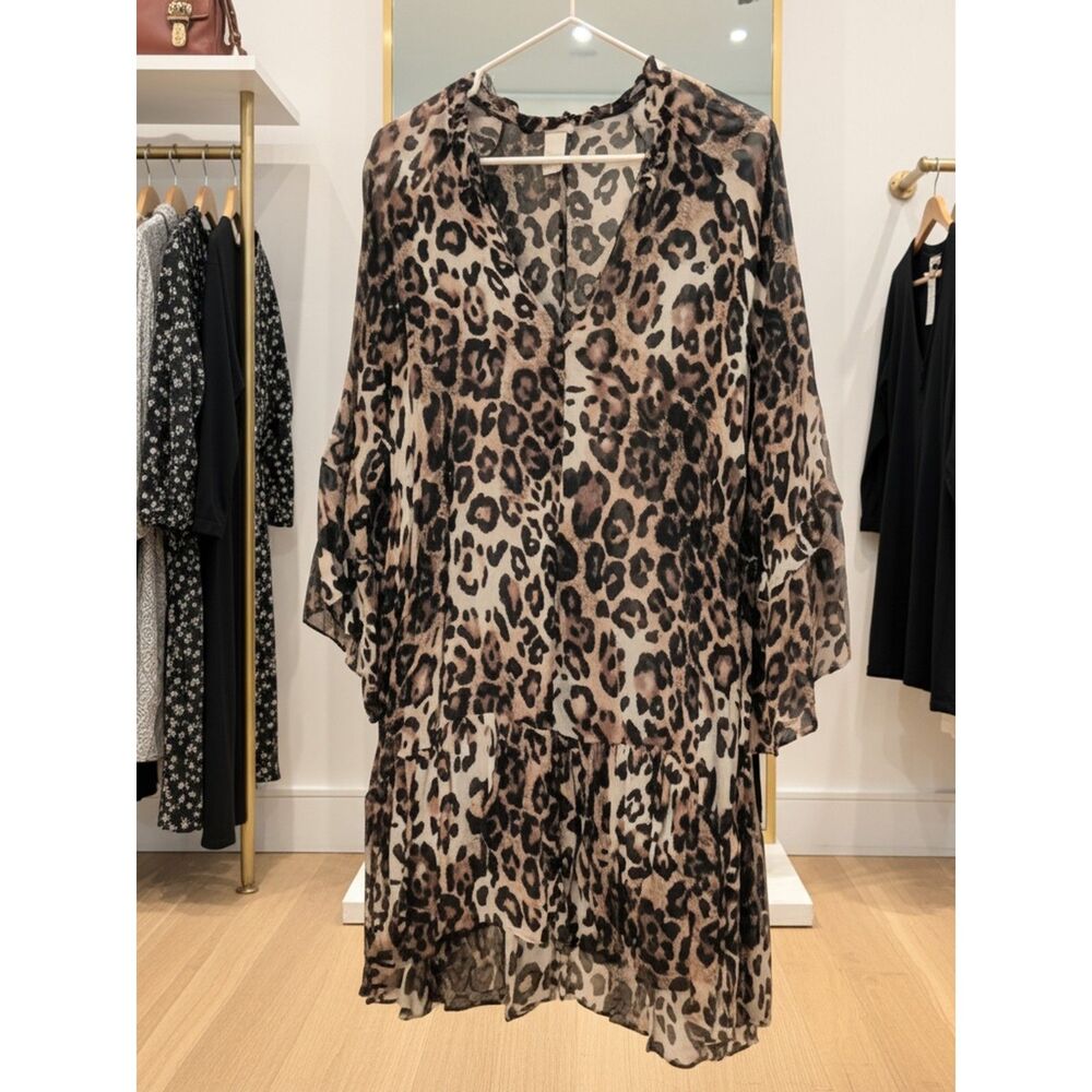 Women's Size S H&M Brown Leopard Print Sheer Resort Dress